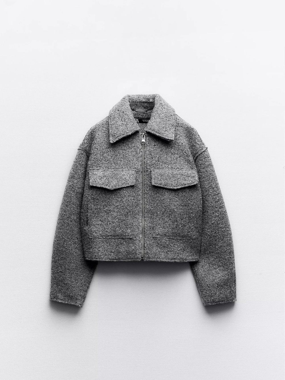 Zara Gray Cropped Zip Front boucle jacket